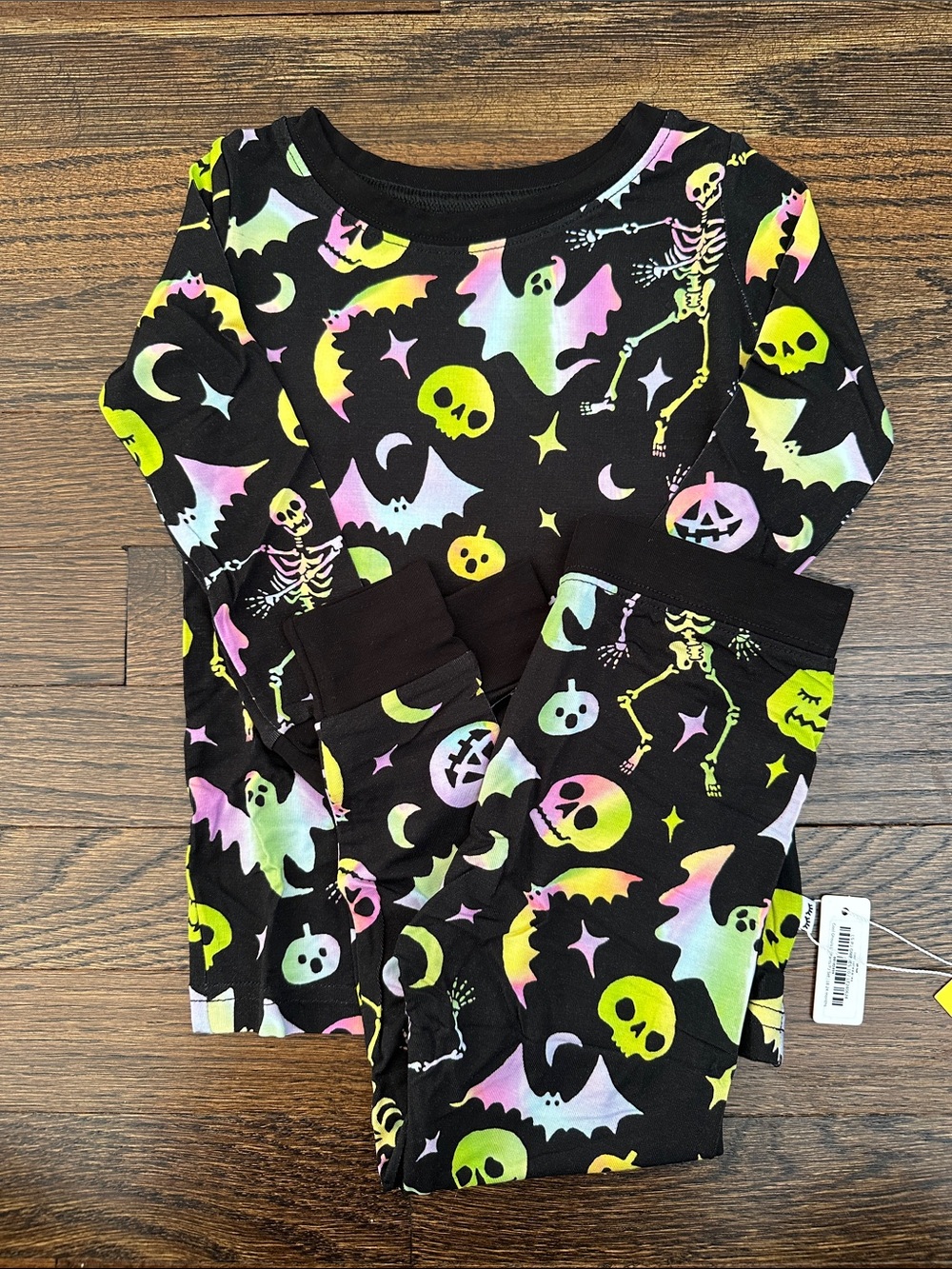 Little Sleepies Black Pajama Set with Neon Pastel Halloween Motifs